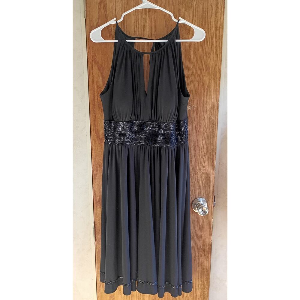 RM Richards Beaded Empire Waist Black Dress Sz 8 Sexy Low Cut Evening Cocktail